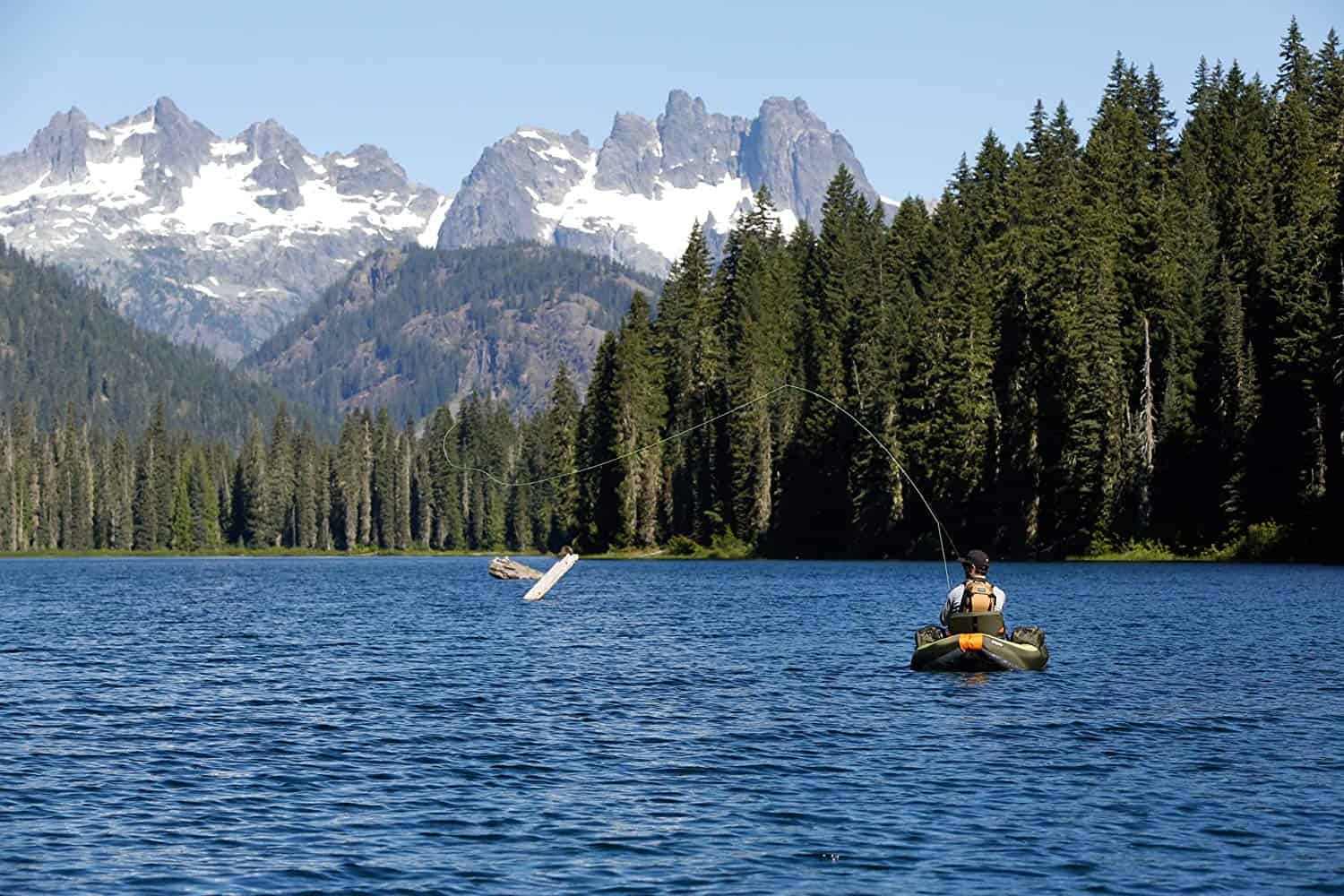 fisherman using best fishing float tube on a lake