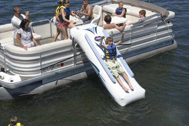 sliding down rave pontoon slide