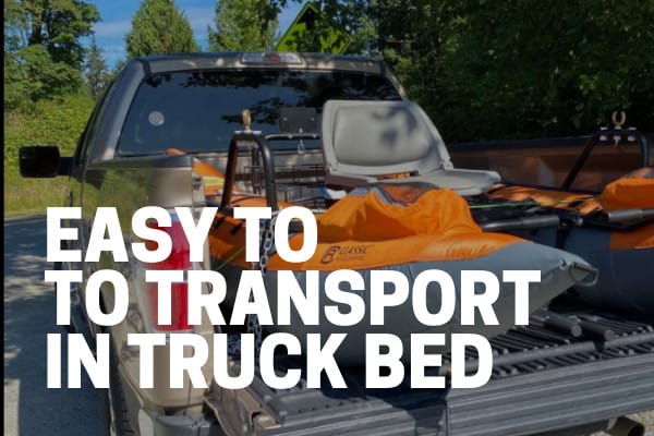 colorado xt pontoon boat in a truck bed