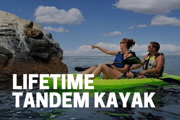 tandem adults kayaking on lifetime kokanee kayak