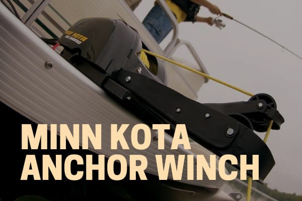 minn kota deckhand electric anchor winch mounted to a pontoon boat